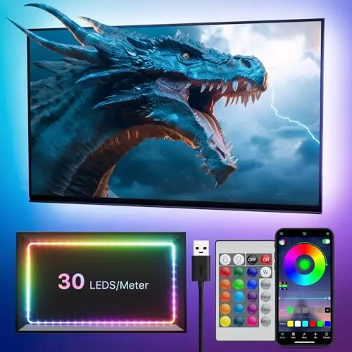 Lphianx LED TV Beleuchtung, 5M für 65-75 Zoll, Musik Sync, Farbwechsel, Bluetooth APP Steuerung für Schlafzimmer und Gaming