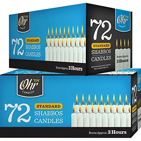 OHR CANDLES Shabbat-Kerzen, 72 Stück, 3 Stunden (2 Packungen)