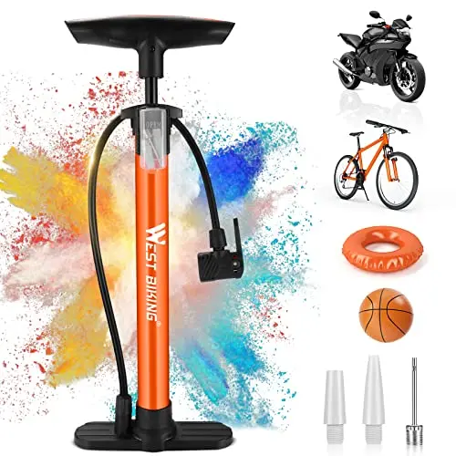 Fahrradpumpe für alle Ventile - 11 Bar/160 Psi - Standpumpe für Rennrad, E-Bike, Mountainbike (Orange)