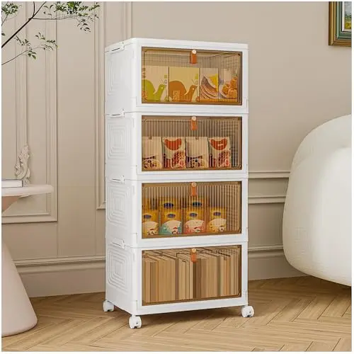 TidyTrove 4er Set stapelbare Aufbewahrungsboxen mit Deckel, 23L, faltbar und mit Türen und Rollen für Haus und Büro