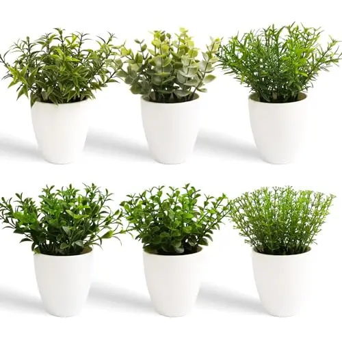 YVONNEYI 6 Stück Eukalyptus Kunstpflanze 16cm - Mini Deko für Wohnzimmer, Schlafzimmer, Badezimmer und Küche