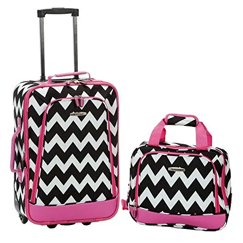Rockland 2-teiliges Gepäck-Set, Rosa Chevron, erweiterbar, modisch