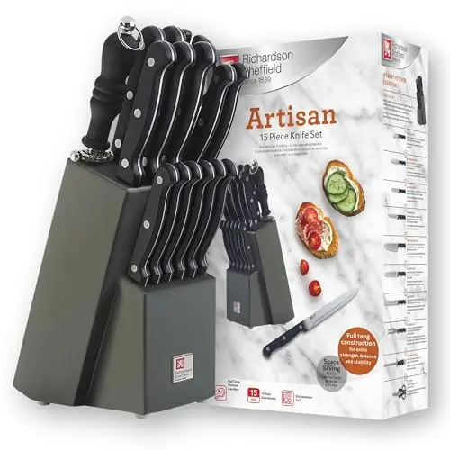 Richardson Sheffield ARTISAN 15-teiliges Küchenmesser-Set im Holzblock | Schwarz