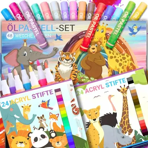 Sabbatbox Ölpastellkreide und Acrylstifte 96er Set für Kinder, kinderfreundliches Design, weiche Farben, ideal für Kindergarten und Kunstprojekte