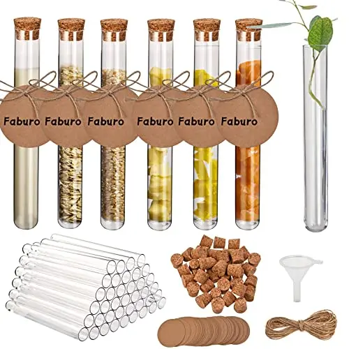 Faburo 100 Reagenzgläser mit Korken, 16x100mm - Ideal für DIY, Basteln und Aufbewahrung von Flüssigkeiten und Gewürzen