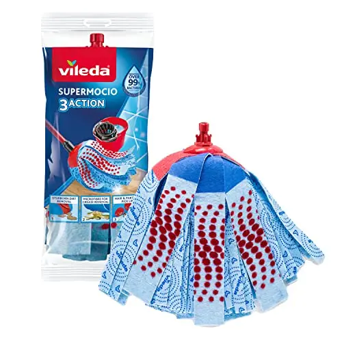 Vileda SuperMocio 3Action Ersatz-Moppkopf für alle Moppsysteme, entfernt 99 % der Bakterien nur mit Wasser