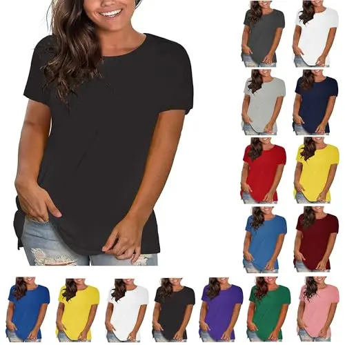 Damen Oversize T-Shirt Einfarbig Leicht Sommer Tops Baumwolle Schwarz S