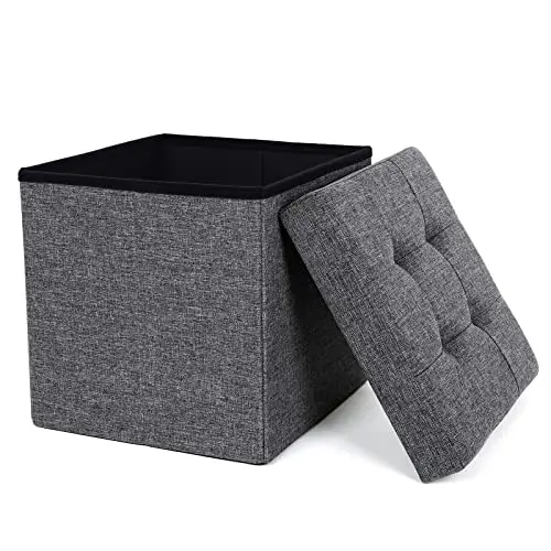 SONGMICS Faltbarer Sitzhocker mit Stauraum, 38 x 38 x 38 cm, dunkelgrau