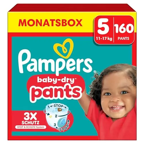 Pampers Baby-Dry Pants Größe 5, 160 Windeln, für 11kg-17kg, optimaler Schutz vor Auslaufen