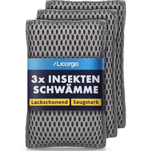 LICARGO Insektenschwamm Auto 3er Set – Mikrofaser-Waben für schonende Reinigung – Entfernt Insektenreste, Vogelkot & Baumharz – 13 x 8 cm