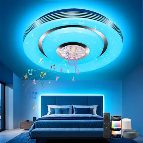 EASY EAGLE RGB Deckenleuchte mit Bluetooth Lautsprecher – Dimmbar, kompatibel mit Alexa für Wohn- und Schlafzimmer