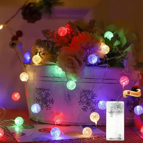 Koboko Lichterkette mit bunten Kristallkugeln und Timer