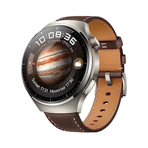 HUAWEI Watch 4 Pro - Titan-Gehäuse, Saphirglas, dunkles Lederarmband, eSIM, kompatibel mit Android & iOS