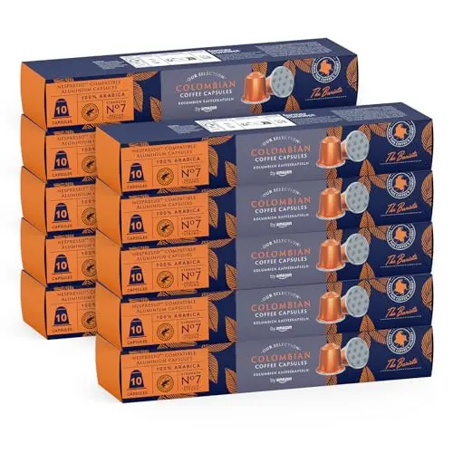 Kaffeekapseln Nespresso kompatibel 100% Arabica Kolumbien, mittlere Röstung, 100 Aluminium-Kapseln (10 Pakete x 10), Rainforest Alliance