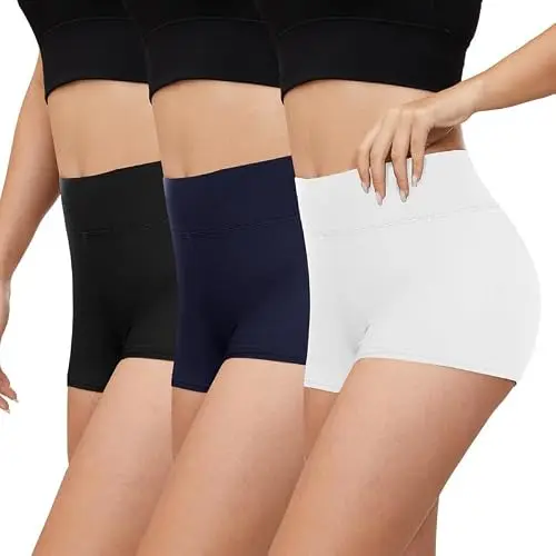 Gayhay 3er Pack Kurzradlerhose Damen - High Waist Leggings Hotpants in Schwarz, Navy und Weiß, XXL