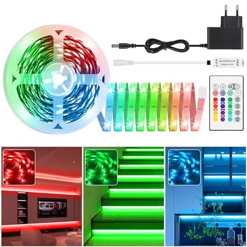 10 m RGB LED Streifen mit Fernbedienung – Farbwechsellichter für Schlafzimmer, Küche und Parties