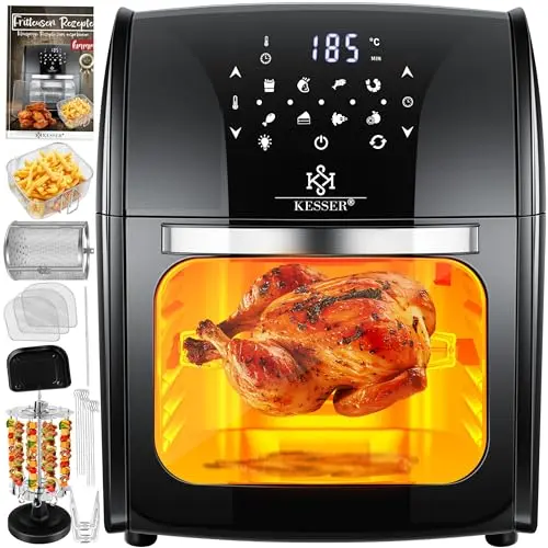KESSER® XXL Airfryer 9in1 Heißluftfritteuse mit Zubehör, 1800 Watt, 8 Programme, fettfreies Grillen