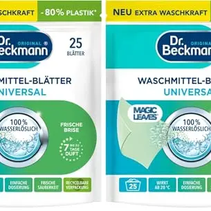 Dr. Beckmann MAGIC LEAVES Waschmittelblätter, 25 Stück, platzsparend und einfach in der Anwendung