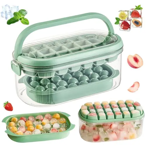Eiswürfelbehälter mit Deckel, 54 Fächer für Eiswürfel Kugeln & Quadrate, BPA-frei (Grün)