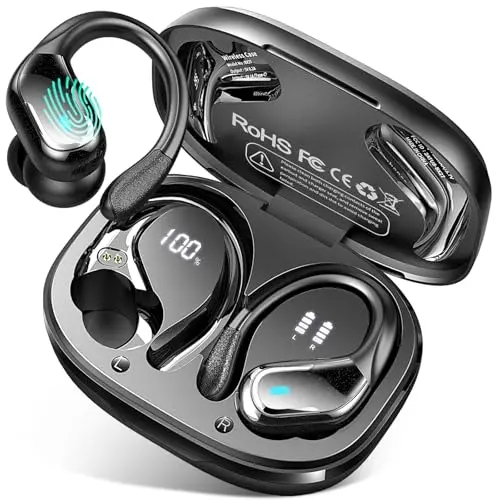 Bluetooth 5.4 Sportkopfhörer, 75 Std. Akku, Wasserdicht, HiFi-Stereo, Noise Cancelling, USB-C, In-Ear für Joggen und Gym