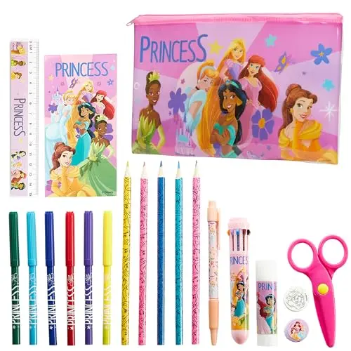 Disney Prinzessinnen Federmäppchen für Mädchen mit Schreibwaren – Rosa Prinzessinnen Geschenk