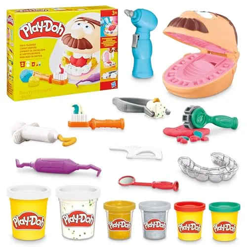 Play-Doh Zahnarzt Dr. Wackelzahn Set mit 8 Bechern und 10 Werkzeugen, kreatives Bastel-Set für Kinder