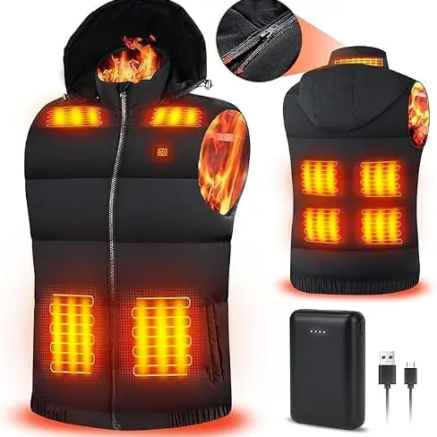 Rrtizan Beheizte Weste für Damen und Herren, USB Heizjacke mit 3 Temperaturstufen, ideal für Outdoor und Camping