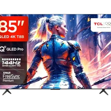 TCL 85T8B 85-Zoll QLED Gaming Fernseher, 4K UHD, HDR Pro, Google TV mit Dolby Vision und Sprachsteuerung