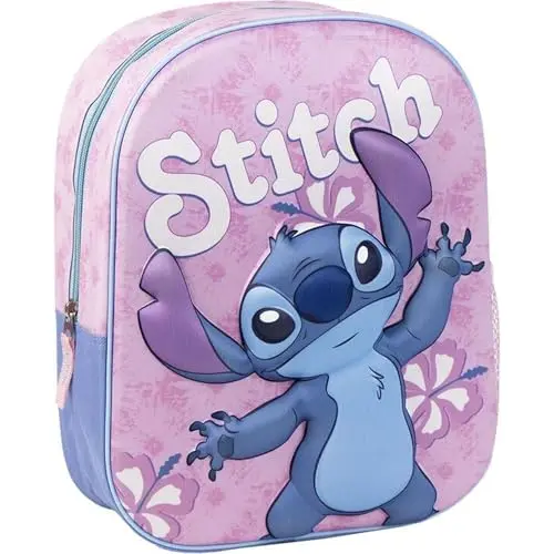 Stitch 3D-Kinderrucksack, rosa, 25x10x31cm, aus Polyester mit Reißverschluss