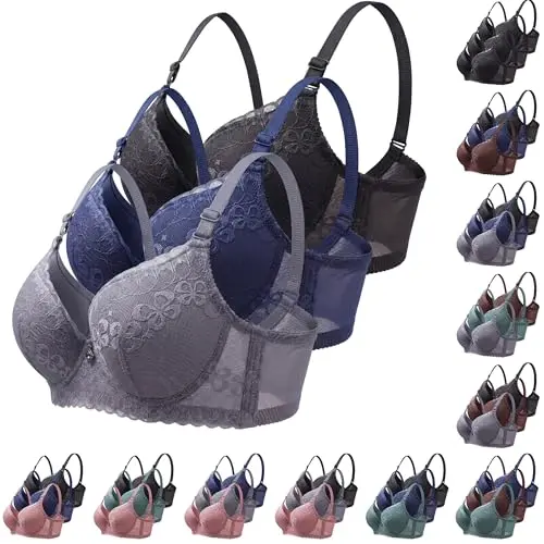 3er Pack Damen Bügel-BHs mit Spitze, gepolstert, bequem, elegant, formend, Push-Up, Alltag und Büro
