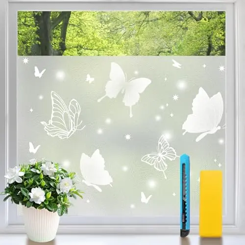 Niviy Fensterfolie Blickdicht Schmetterling 105x200cm - Statische Milchglasfolie für Privatsphäre in Bad, Küche und Büro