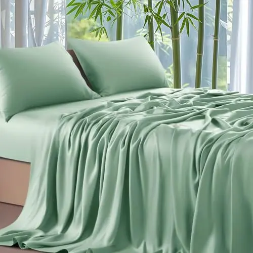 Gezu Bambus Spannbettlaken 180x200cm - Salbeigrün, Hypoallergen, Thermoregulierend, für Matratzen bis 30cm