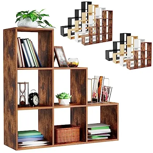 MIADOMODO® Treppenregal - Braun, 6 Fächer, Freistehend, Indoor, aus MDF - Bücherregal, Raumteiler, Standregal