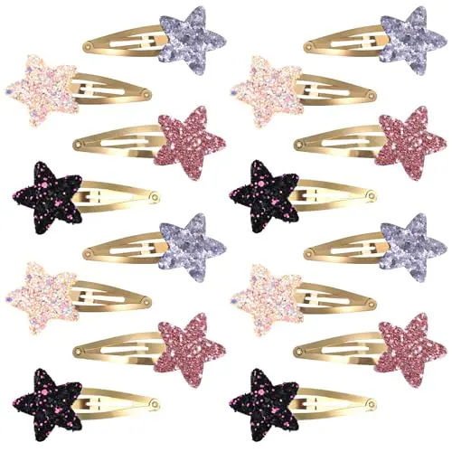 16er Set Glitzernde Stern Haarspangen für Mädchen, Haarschmuck für Karneval, Party, Geburtstag und Geschenk