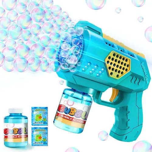 Seifenblasenpistole für Kinder - Automatische Seifenblasenmaschine mit LED Licht und 100 ML Tank in Blau