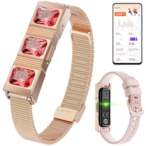 Mingtawn Smart-Armband für Damen, Gesundheits- und Fitness-Tracker, modisches Rubin-Armband mit Anruferinnerung (Rosé Gold)