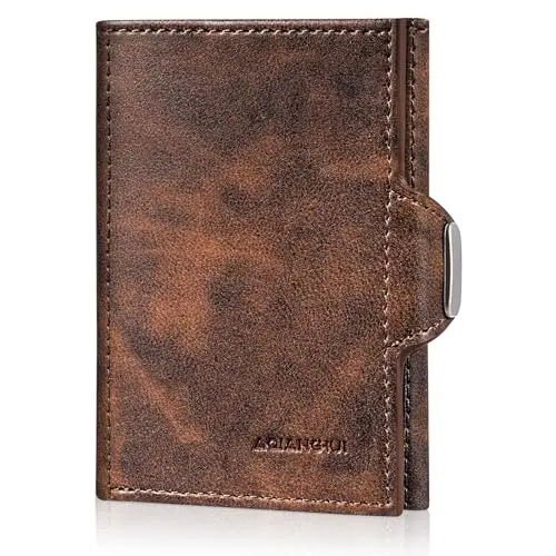 AQIANGHUI Herren Geldbörse, Slim Wallet mit Münzfach und RFID Schutz, braun