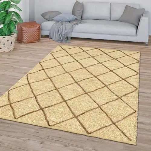 TT Home Jute Wohnzimmerteppich 200x290 cm in Creme, Modern & Handgemacht