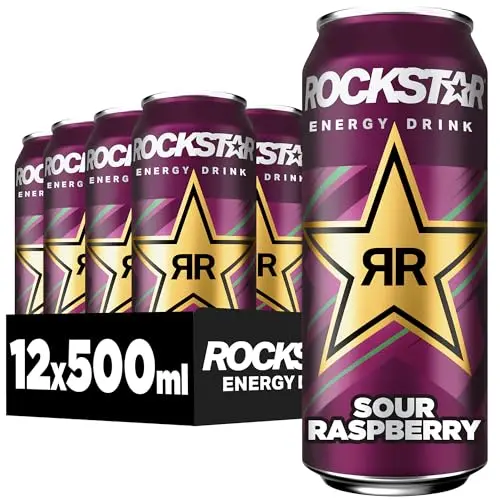 Rockstar Energy Drink Sour Raspberry - Koffeinhaltiges Erfrischungsgetränk (12 x 500ml)