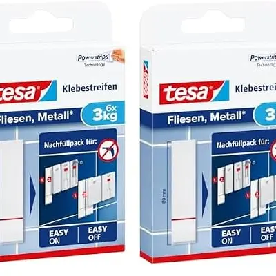 tesa Powerstrips Klebestreifen für Fliesen und Metall - Doppelseitige Streifen - 6 Stück