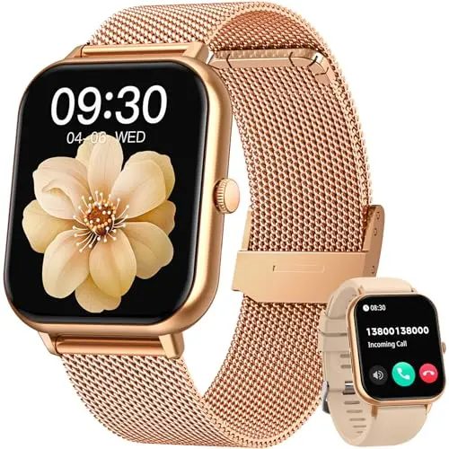 Damen Smartwatch Fitnessuhr mit Telefonfunktion - 1.83 Zoll, Wasserdicht, 100+ Sportmodi, Schlafmonitor und Schrittzähler