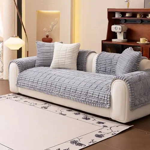 Jianyana Sofaüberzug Cord - Rutschfester, atmungsaktiver Stoffbezug für 2-4 Sitzer mit Kissenbezug