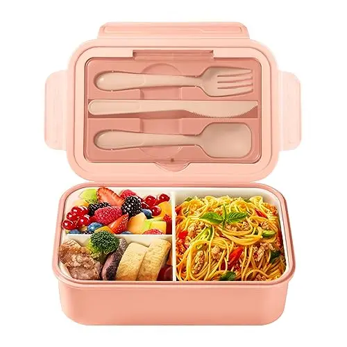 Diboniur Lunchbox mit Fächern, 1400ML, für Schule und Picknick (Rosa)