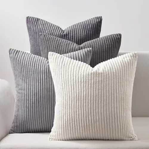Topfinel Kissenbezug 50x50 cm grau - 4er Set Kordsamt Kissenhülle für Sofa und Wohnzimmer