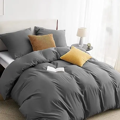 BEDSURE Bettwäsche 200x200 cm 3-teilig Anthrazit - Bettbezug & 2 Kissenbezüge, ÖKO-TEX, Mikrofaser