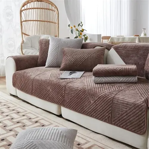 Samt Sofabezug L-Form für Ecksofas und Couch - 90x90cm, Schokolade, rutschfest, für Hund und Katze