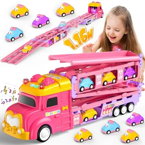 Hot Bee Auto Spielzeug für Kinder ab 2 Jahren – LKW und Rennbahn für Mädchen und Jungen, ideal als Geschenk