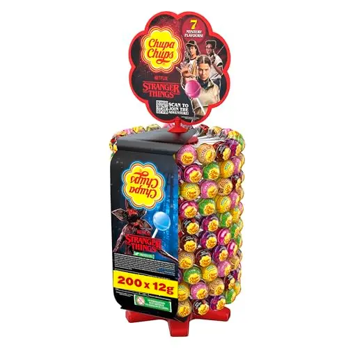 Chupa Chups Stranger Things Lutscher-Rad, 200 Lollies, 7 Sorten, limitiertes Design für Halloween, Geburtstage oder Geschenk