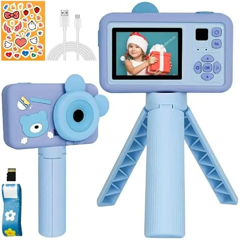 Kinderkamera mit 2.0" Bildschirm - 1080P HD Fotoapparat für 3-12 Jahre, inkl. Stativ & 32GB SD-Karte (Blau)