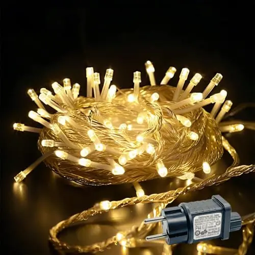 YJY LIGHT Außen-Lichterkette 25m mit 200 LED, warmweiß, wasserdicht IP44, 8 Modi, Timer & Memory, für Garten, Balkon & Terrasse